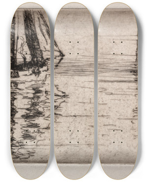 Triptych art skateboard deck of Arthur John Trevor Briscoe The Calm by Arthur John Trevor Briscoe (1873-1943)