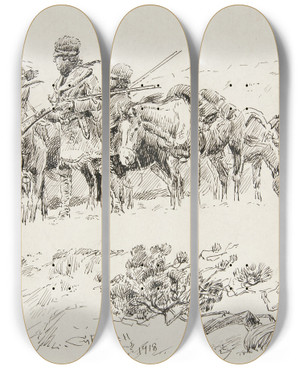 Triptych art skateboard deck of Charles Marion Russell Lewis Andclark by Charles Marion Russell (1864-1926)