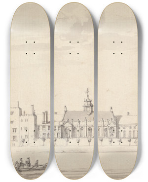 Triptych art skateboard deck of Thomas Preist Lambeth Palace From Across The River by Thomas Preist (1740-1750)