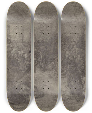 Triptych art skateboard deck of Adolph Tidemand Et Bondebryllup by Adolph Tidemand (1814-1876)