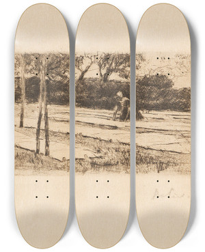 Triptych art skateboard deck of Max Liebermann Die Bleiche by Max Liebermann (1847-1935)