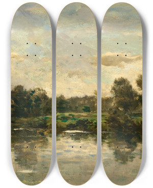 Triptych art skateboard deck of Charles Franois Daubigny Bords Du Fleuve_2 by Charles Francois Daubigny (1817-1878)
