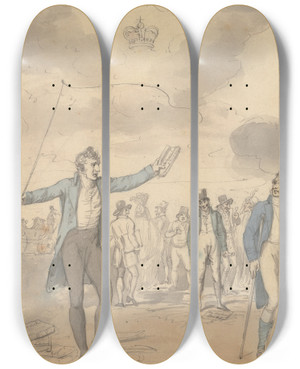 Triptych art skateboard deck of Samuel De Wilde The Satirist_2 by Samuel de Wilde (1751-1832)
