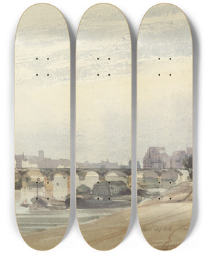 Triptych art skateboard deck of Thomas Shotter Boys The Pont Des Arts Paris by Thomas Shotter Boys (1803-1874)