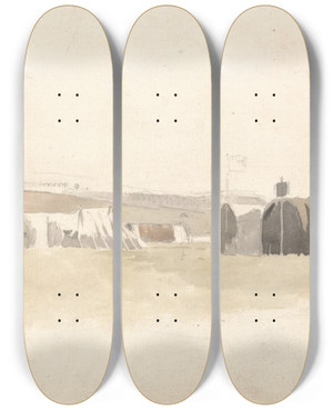 Triptych art skateboard deck of Sawrey Gilpin Encampment by Sawrey Gilpin (1733-1807)