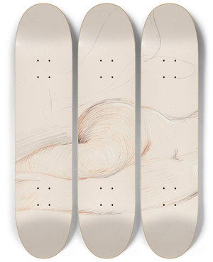 Triptych art skateboard deck of Paul Csar Helleu Nu Endormie by Paul Cesar Helleu (1859-1927)