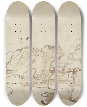 Triptych art skateboard deck of Aert De Gelder Landscape by Aert de Gelder (1645-1727)