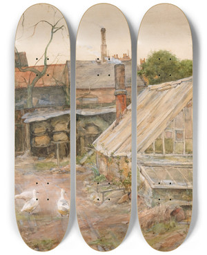 Triptych art skateboard deck of Claude Hayes The Loiterers by Claude Hayes