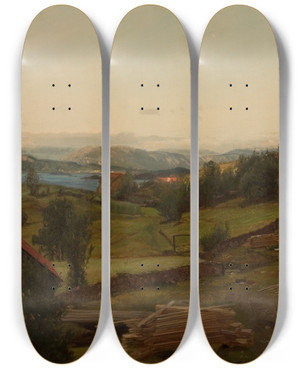 Triptych art skateboard deck of Amaldus Nielsen Aften Stord by Amaldus Nielsen (1838-1932)