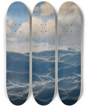 Triptych art skateboard deck of Max Jensen Meereslandschaft by Max Jensen (1860-1907)
