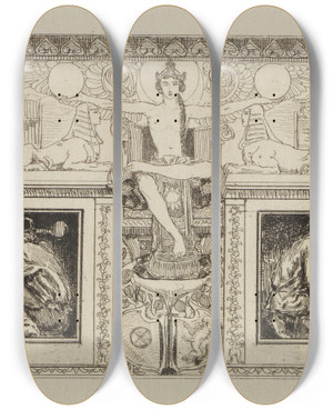 Triptych art skateboard deck of Max Klinger Zwei Fassadenreliefs by Max Klinger (1857-1920)
