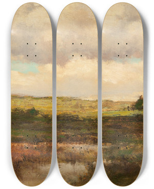 Triptych art skateboard deck of Arthur Turnbull Hill Cloud Shadows by Arthur Turnbull Hill (1868-1929)