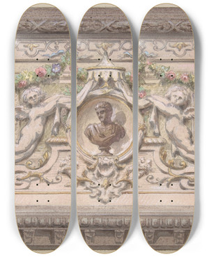 Triptych art skateboard deck of Julesedmondcharles Lachaise Design For Cove Htel Cahen Danvers by Jules-Edmond-Charles Lachaise (1897)