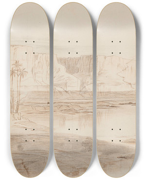 Triptych art skateboard deck of Edward Lear The Nile At Kasressaad Egypt by Edward Lear (1812-1888)