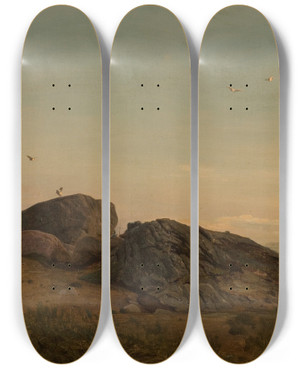 Triptych art skateboard deck of Amaldus Nielsen Hobde Mandal by Amaldus Nielsen (1838-1932)