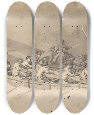Triptych art skateboard deck of Samuel Scott Two Boats With Crews Study For The Royal William At Sea by Samuel Scott (1697-1772)