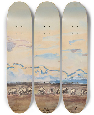 Triptych art skateboard deck of Johan Barthold Jongkind La Cte Saint Andr by Johan Barthold Jongkind (1819-1891)
