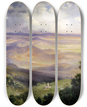 Triptych art skateboard deck of Thomas Moran Valley Of Cuernavaca by Thomas Moran (1837-1926)