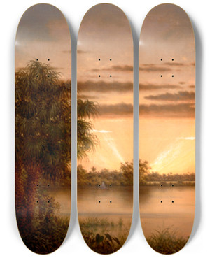 Triptych art skateboard deck of Martin Johnson Heade Florida Sunrise by Martin Johnson Heade (1819-1904)