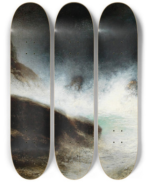 Triptych art skateboard deck of Karl Wilhelm Diefenbach Sturm An Der Kste Sorrent by Karl Wilhelm Diefenbach (1851-1913)