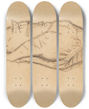 Triptych art skateboard deck of Franz Marc Kleine Katzenstudie by Franz Marc (1880-1916)