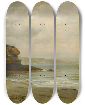Triptych art skateboard deck of James Brade Sword Off The Rhode Island Coast by James Brade Sword (1839-1915)