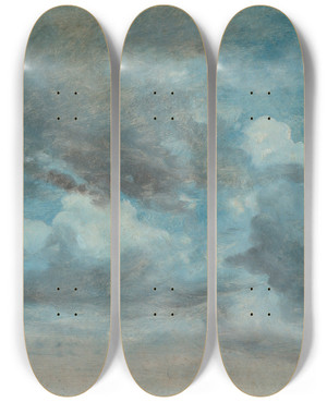Triptych art skateboard deck of Lionel Constable Cloud Study by Lionel Constable (1828-1887)