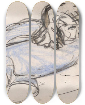 Triptych art skateboard deck of Jules Schmalzigaug Lying On The Side by Jules Schmalzigaug (1882-1917)