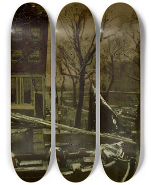 Triptych art skateboard deck of George Hendrik Breitner Winter In Amsterdam by George Hendrik Breitner (1857-1923)