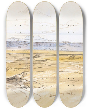 Triptych art skateboard deck of Edward Lear Gebel Serbal From Above Wadi Useit Eygpt by Edward Lear (1812-1888)