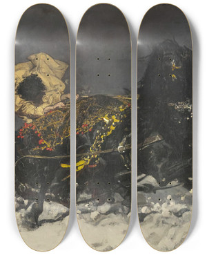 Triptych art skateboard deck of Jozef Chelmonski Midnight Ride by Jozef Chelmonski (1849-1914)
