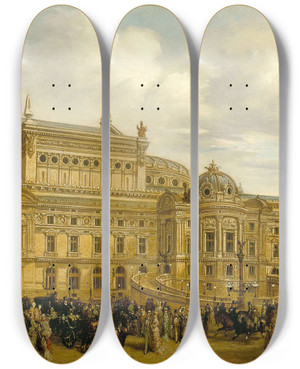 Triptych art skateboard deck of Lonard Saurfelt Lopra Garnier Vu De La Rue Auber Vers 1880 9Me Arrondissement by Leonard Saurfelt (1840)