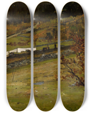 Triptych art skateboard deck of Gerhard Munthe Autumn Landscape Ylo_2 by Gerhard Munthe (1849-1929)