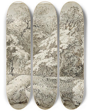 Triptych art skateboard deck of Barend Hendrik Thier Bosgezicht by Barend Hendrik Thier (1751-1814)