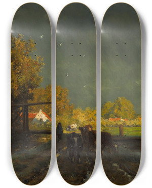 Triptych art skateboard deck of Willem Roelofs The Rainbow by Willem Roelofs (1822-1897)