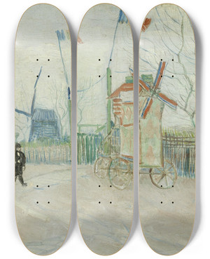Triptych art skateboard deck of Vincent Van Gogh Impasse Des Deux Frres by Vincent van Gogh (1853-1890)