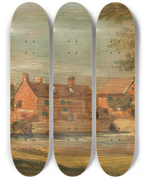 Triptych art skateboard deck of John Constable Flatford Mill_2 by John Constable (1776-1837)