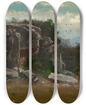 Triptych art skateboard deck of Robert Swain Gifford Barneys Joy Cliff by Robert Swain Gifford (1840-1905)