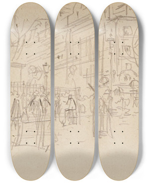 Triptych art skateboard deck of Frdric Houbron Boulevards Extrieurs by Frederic Houbron (1851-1908)