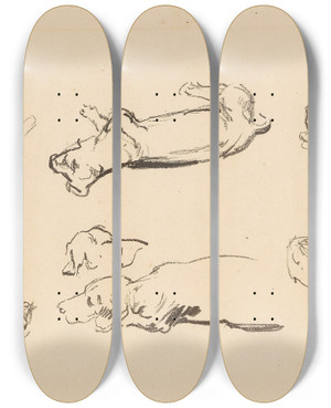 Triptych art skateboard deck of Max Liebermann Teckelstudien by Max Liebermann (1847-1935)