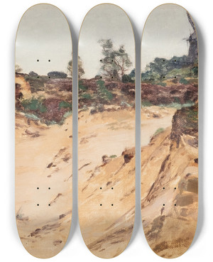 Triptych art skateboard deck of Heinrich Hermanns In The Dunes by Heinrich Hermanns (1862-1942)