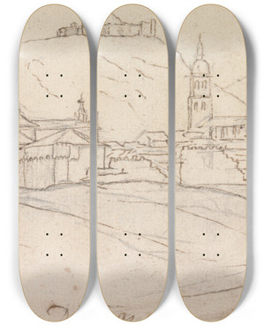 Triptych art skateboard deck of Henry Swinburne Dueas Spain by Henry Swinburne (1743-1803)