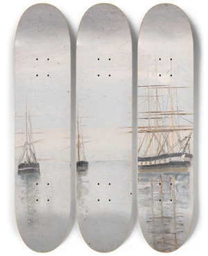 Triptych art skateboard deck of Amaldus Nielsen Regnstemning Med Sol Cadix_2 by Amaldus Nielsen (1838-1932)