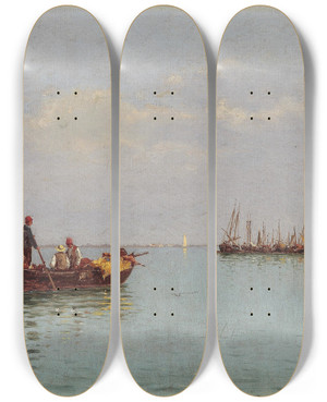 Triptych art skateboard deck of Pietro Galter Blick Auf Die Punta Della Dogana by Pietro Galter (1840-1901)