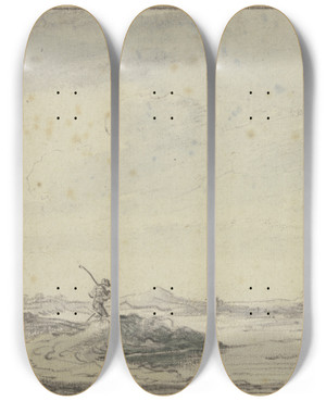 Triptych art skateboard deck of Jan Van Goyen Wanderer In Einer Dnenlandschaft by Jan Van Goyen (1596-1656)