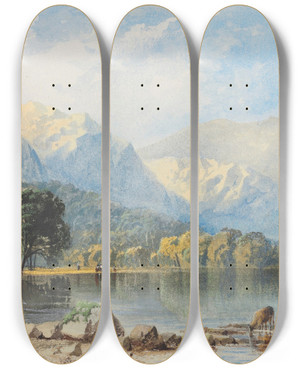 Triptych art skateboard deck of Cornelius Pearson Thirlmere Lake Cumbria by Cornelius Pearson (1805-1891)