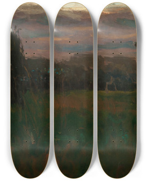 Triptych art skateboard deck of Jan Stanislawski Evening_1 by Jan Stanislawski (1860-1907)