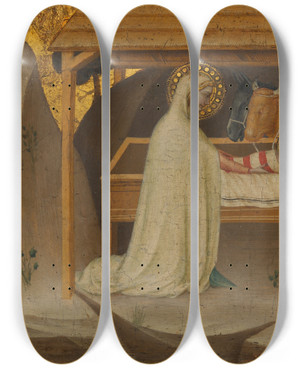 Triptych art skateboard deck of Puccio Di Simone The Nativity by Puccio di Simone (1340-1362)