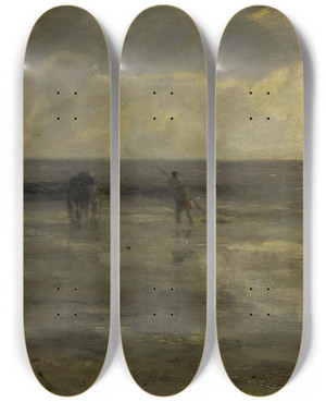 Triptych art skateboard deck of Jacob Maris Strand Bij Avond by Jacob Maris (1837-1899)
