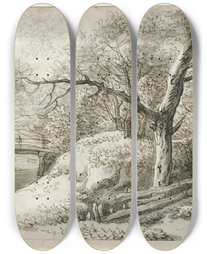 Triptych art skateboard deck of Barend Hendrik Thier Bosweg Langs Een Beek by Barend Hendrik Thier (1751-1814)